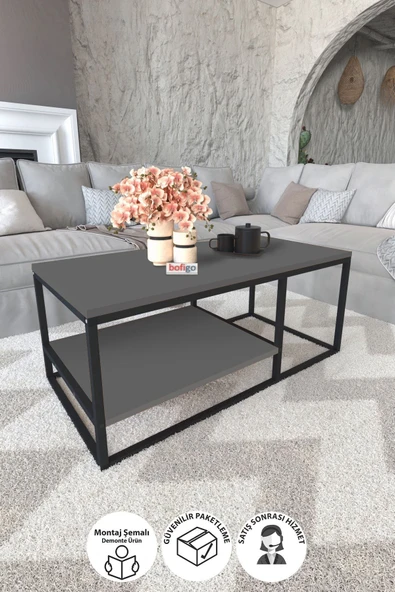 Bofigo Metal Orta Sehpa 2 Raflı Orta Sehpa Dekoratif Sehpa Nisa Antrasit ürün görseli