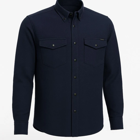 Yxc Uzun Kol Slim Fit Erkek Örme Cepli Gömlek - 7438 - Resim 3