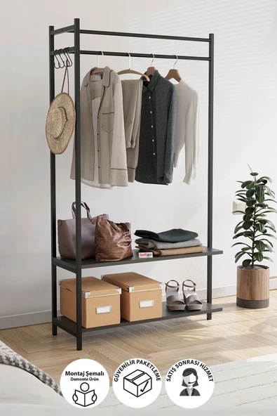 Bofigo Konfeksiyon Askısı Ayaklı Askılık Elbise Askılığı Raflı Askılık Jüpiter Antrasit ürün görseli