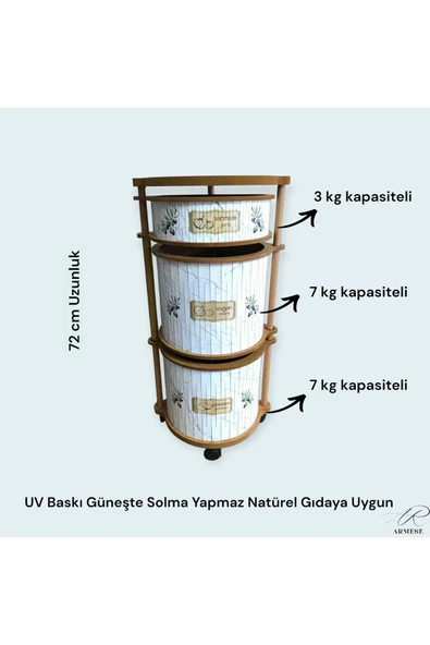 3 Katlı Ahşap Sebzelik Şık Tasarım Patates, Soğan ve Sarımsak İçin Organizer Zeytuni - Resim 3