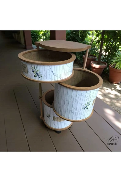 3 Katlı Ahşap Sebzelik Şık Tasarım Patates, Soğan ve Sarımsak İçin Organizer Zeytuni - Resim 2