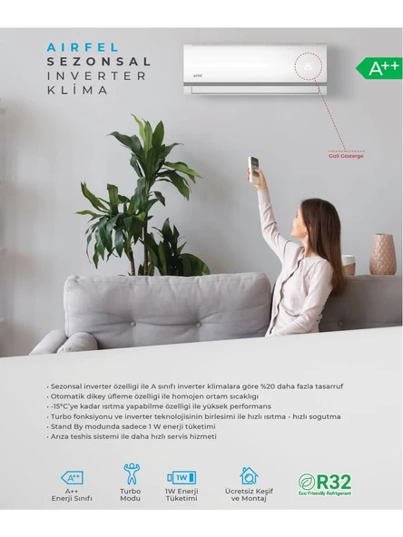 Airfel LTXM25N 9000 BTU R32 A++ Inverter Duvar Tipi Klima - Resim 4