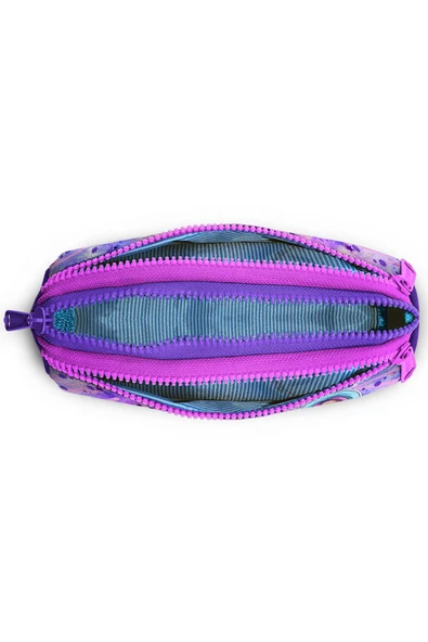 Coral High Kids Pembe Mor Fashion Girl Desenli Üç Bölmeli Kalem Çantası 22055 - Resim 4