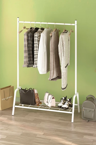 Bofigo Konfeksiyon Askısı Ayaklı Askılık Elbise Askılığı Raflı Askılık Venüs Beyaz - Resim 2