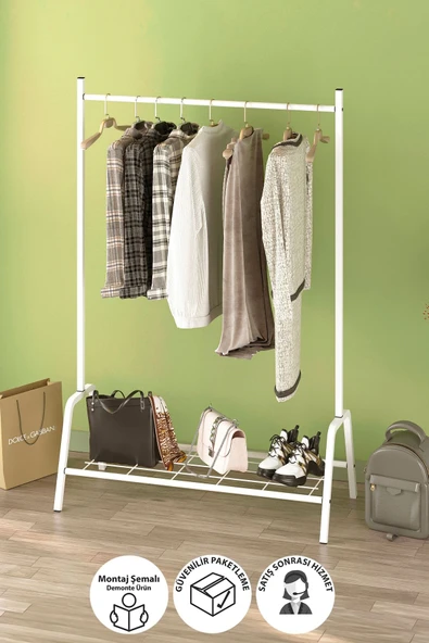 Bofigo Konfeksiyon Askısı Ayaklı Askılık Elbise Askılığı Raflı Askılık Venüs Beyaz ürün görseli