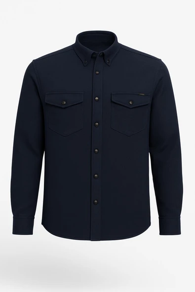 Yxc Uzun Kol Slim Fit Erkek Örme Cepli Gömlek - 7438 - Resim 2