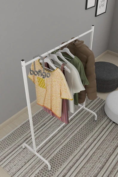 Bofigo Konfeksiyon Askısı Ayaklı Askılık Elbise Askılığı Beyaz - Resim 2