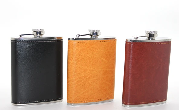 Paslanmaz Çelik Tekli 8 Oz Derili Matara ürün görseli 1