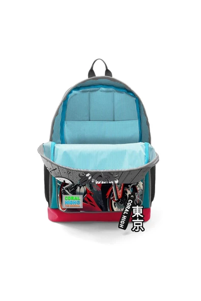 Coral High Gri Nefti Anime Motorsiklet Desenli Okul Sırt Çantası 23764 - Resim 3