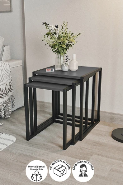 Bofigo 3'lü Metal Zigon Sehpa Zigon Sehpa Orta Sehpa Yan Sehpa Antrasit ürün görseli