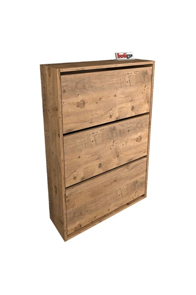 Bofigo Düşer Kapak Ayakkabılık Kayar Raflı Ayakkabılık 3 Bölmeli Ayakkabılık Melek Çam - Resim 6