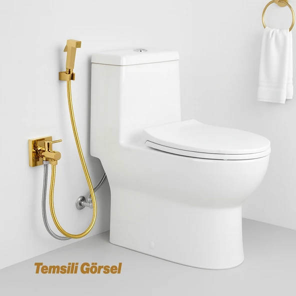 Taharet Matik Lüx Gold Kare Model Su Tasarruflu Basınç Ayarlı Temizlik Duş Başlığı ve Hortum Seti - Resim 4
