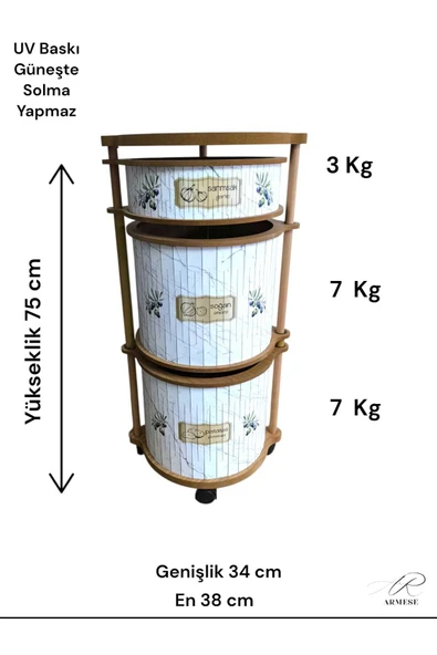 3 Katlı Ahşap Sebzelik Şık Tasarım Patates, Soğan ve Sarımsak İçin Organizer Zeytuni - Resim 5