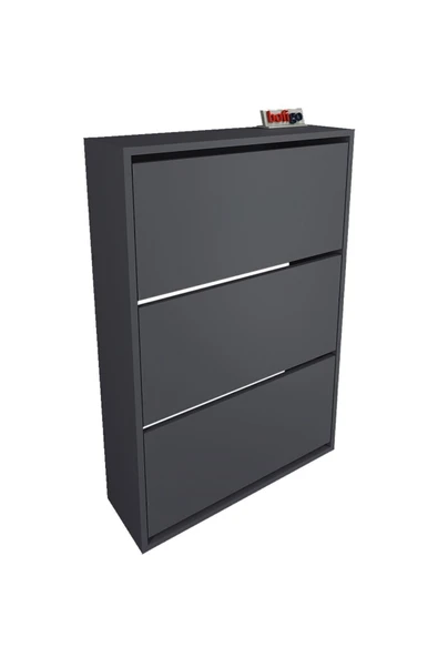 Bofigo Düşer Kapak Ayakkabılık Kayar Raflı Ayakkabılık 3 Bölmeli Ayakkabılık Melek Antrasit - Resim 6