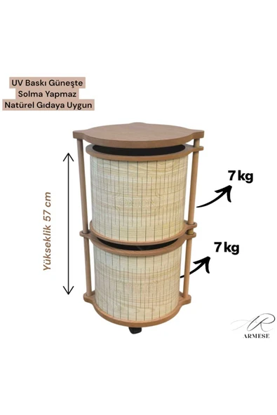 2 Katlı Ahşap Sebzelik Dayanıklı MDF, Patates Soğanlık Akça - Resim 3