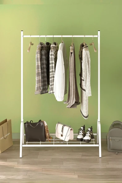 Bofigo Konfeksiyon Askısı Ayaklı Askılık Elbise Askılığı Raflı Askılık Venüs Beyaz - Resim 3