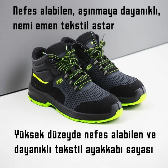 Süet Delikli Nefes Alan Çelik Burunlu İş Ayakkabısı 40 Numara İnşaatçı Tekstil Güvenlik Ayakkabı Bot - Resim 2