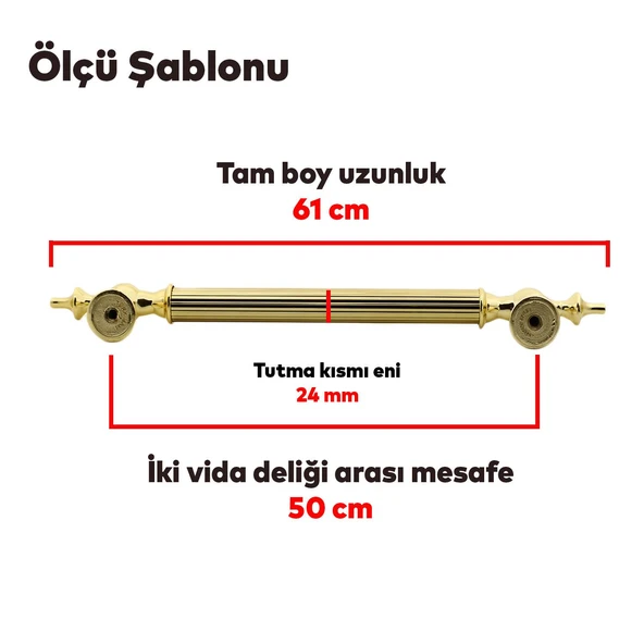 Sürgülü Kapı Çekme Kolu Tutma Kulpu Kulbu Çelik Dış Kapı Tutamağı Kol Gol Altın 50 Cm - Resim 2