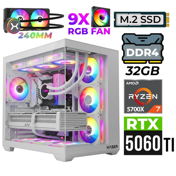 Xaser Nova X70 Ryzen 7 5700X 32GB Ram 2TB M.2 NVMe SSD 16GB RTX5060 Ti Sıvı Soğutmalı Oyuncu Tavsiye sistem ürün görseli