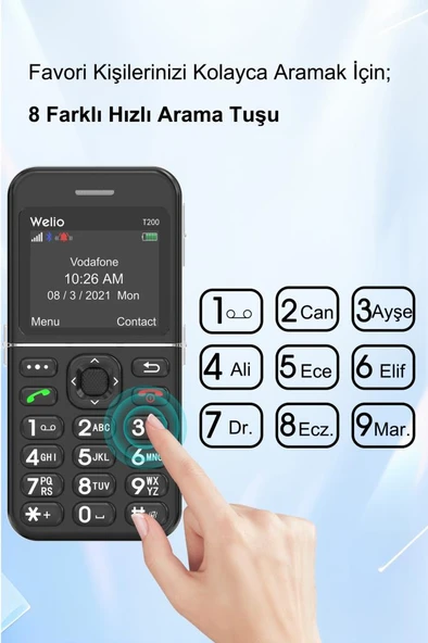 WKEY T200 Tuşlu Cep Telefonu Kameralı Asker Telefonu Yaşlı Cep Telefonu (KVK GARANTİLİ) - Resim 6