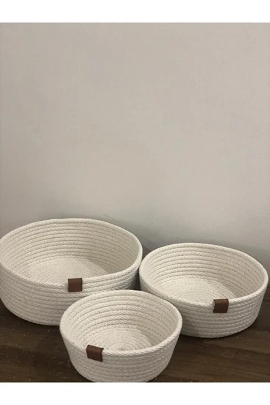 LEBRON Dekoratif Çok Amaçlı Bej 3'lü Sepet Seti - Resim 2