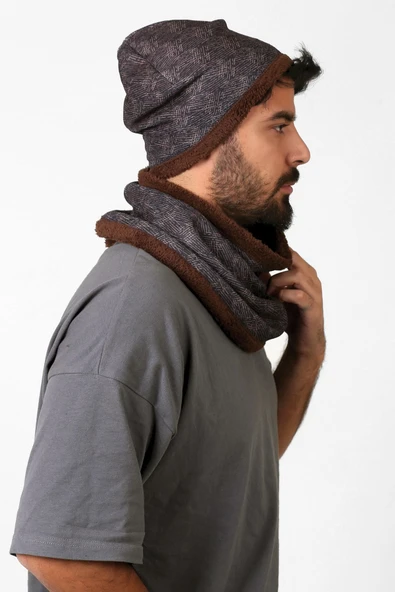 Kahve Erkek Bere Ve Boyunluk 2li Set Takım Scot Bb-107 - Resim 3