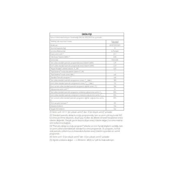 Vestel KM 87202 WIFI 8 kg Kurutma Makinesi - Resim 3