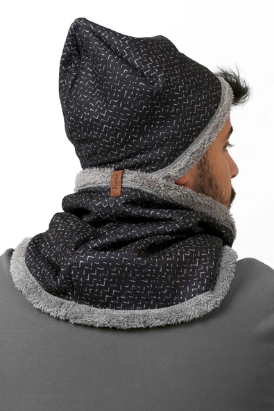 Siyah Erkek Bere Ve Boyunluk 2li Set Takım Sport Bb-108 - Resim 2