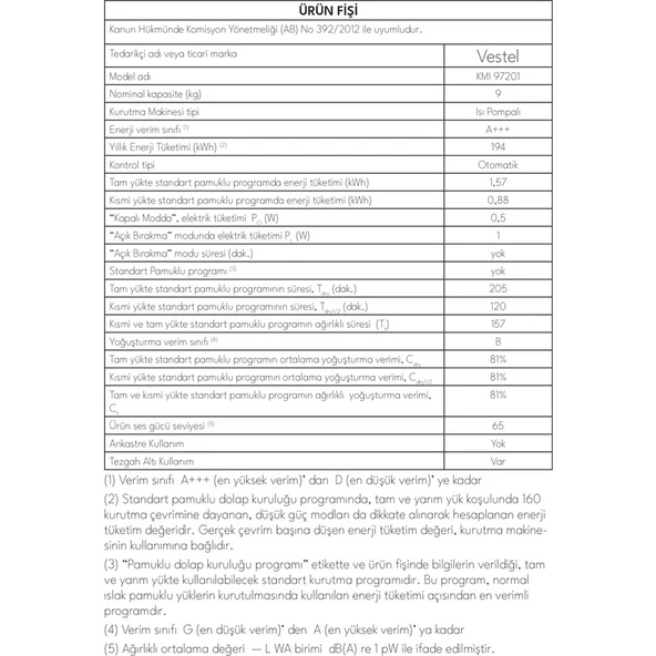 Vestel KMI 97201 9 kg Kurutma Makinesi - Resim 5