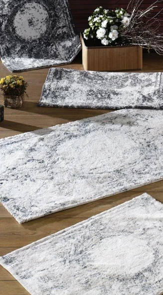 ZEBRA CASA Anna Beyaz/koyu Gri Ikili Banyo Paspas Seti - Resim 2