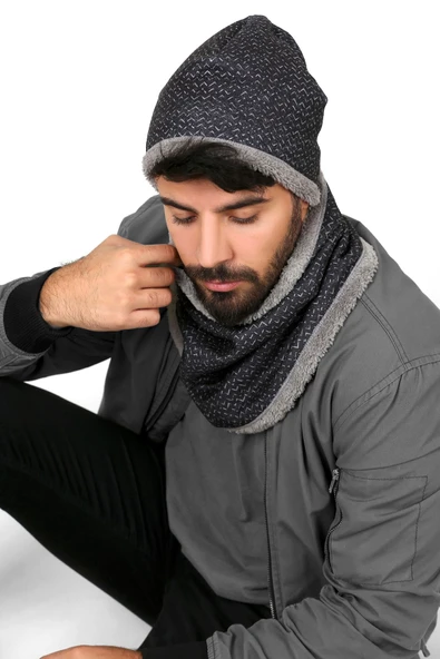 Siyah Erkek Bere Ve Boyunluk 2li Set Takım Sport Bb-108 ürün görseli 1