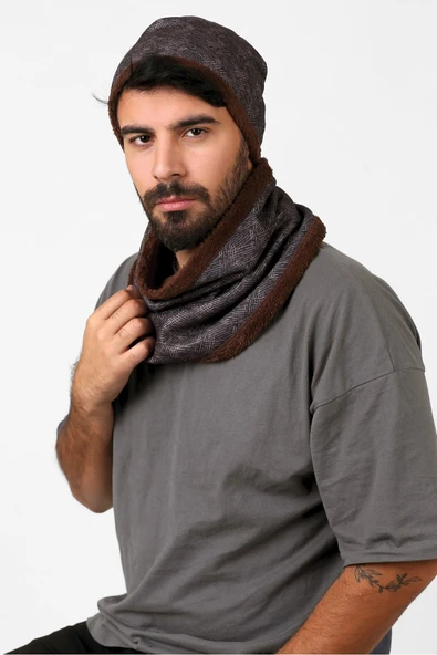 Kahve Erkek Bere Ve Boyunluk 2li Set Takım Scot Bb-107 - Resim 2