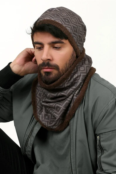 Kahverengi Erkek Bere Ve Boyunluk 2li Set Takım Bb-103 - Resim 2