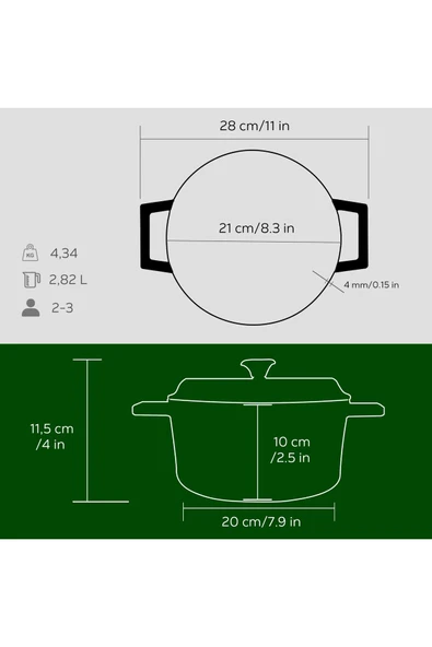 Döküm Yuvarlak Tencere. Trendy Çap(Ø)20cm. - Resim 5
