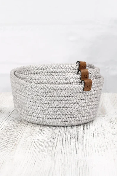 LEBRON Dekoratif Çok Amaçlı Bej 3'lü Sepet Seti - Resim 4