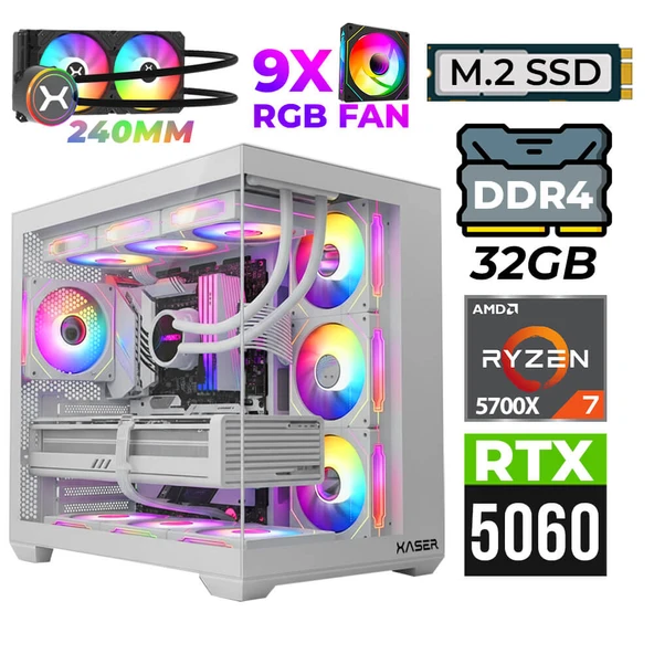 Xaser Nova X60 Ryzen 7 5700X 32GB Ram 2TB M.2 NVMe SSD 8GB RTX5060 Sıvı Soğutmalı Oyuncu Tavsiye sistem ürün görseli