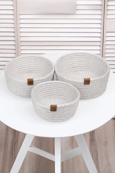 LEBRON Dekoratif Çok Amaçlı Bej 3'lü Sepet Seti - Resim 5