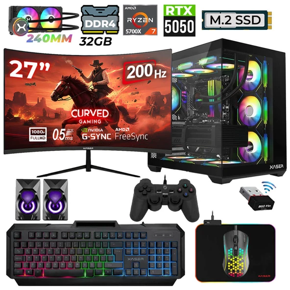 Xaser Nova x80  Ryzen 7 5700X 32GB Ram 1TB M.2 NVMe SSD 8GB RX5050 Sıvı Soğutmalı 27" 200Hz Oyuncu Tavsiye sistem ürün görseli 1