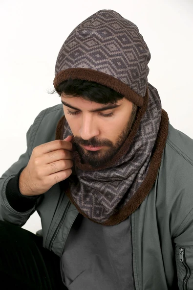 Kahverengi Erkek Bere Ve Boyunluk 2li Set Takım Bb-103 - Resim 3