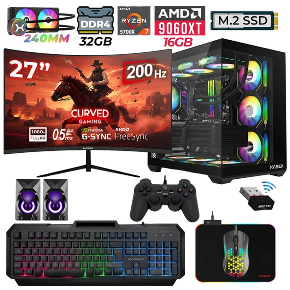 Xaser Nova x40  Ryzen 7 5700X 32GB Ram 1TB M.2 NVMe SSD 16GB RX9060 XT Sıvı Soğutmalı 27" 200Hz Oyuncu Tavsiye sistem ürün görseli