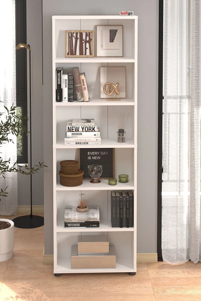 Bofigo 6 Raflı Kitaplık Dekoratif Kitaplık Modern Kitaplık Beyaz - Resim 2