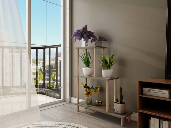 Yaren Çiçeklik Asklık-Saksılık Standı Antrasitmeşe - Resim 2