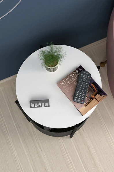 Bofigo Orta Sehpa Geniş Çantalı Sehpa Gazetelik Kitaplık Çiçeklik Beyaz - Resim 5