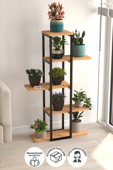 Bofigo 5 Raflı Çiçeklik Rafı Saksılık Standı Dekoratif Aksesuar Rafı Saksılık Papatya Çam ürün görseli