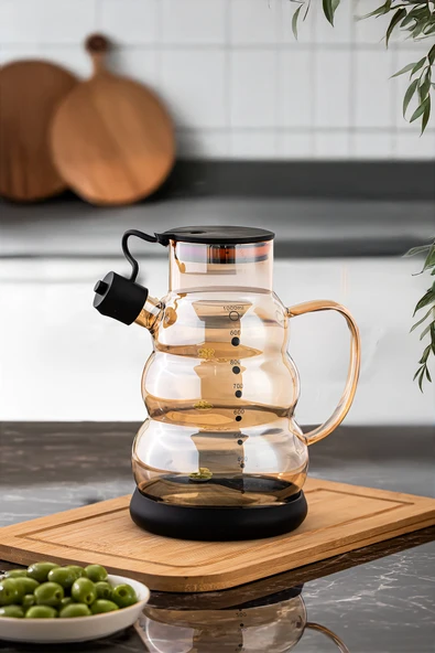 Porsima 3617-1 Kapaklı Borosilikat Cam Yağlık Sirkelik Yağdanlık 1000ml Siyah ürün görseli 1