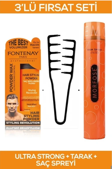 Fontenay Saç Şekillendirici Pudra Toz Wax Ultra Strong + Mucizevi Şekil Tarağı + Saç Sprey 3'Lü Set ürün görseli