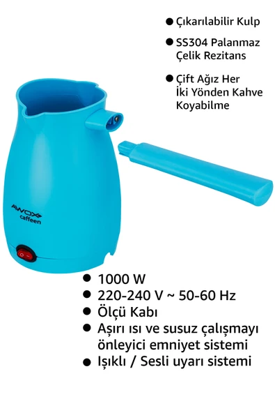 Caffeen Türk Kahvesi Makinesi Elektrikli Cezve Mavi - Resim 2