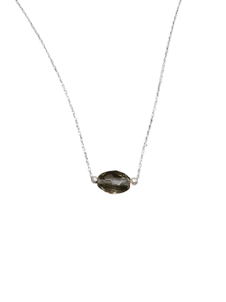 925 Ayar İthal Gümüş Dumanlı Kuvars Taşlı Oval Model Kolye Anlamlı ve Şık Tasarım ürün görseli 1