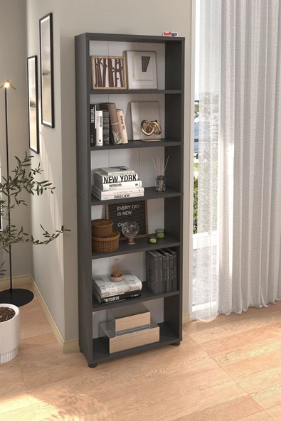Bofigo 6 Raflı Kitaplık Dekoratif Kitaplık Modern Kitaplık Antrasit - Resim 3
