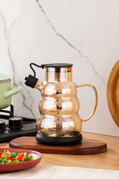 Porsima 3617-1 Kapaklı Borosilikat Cam Yağlık Sirkelik Yağdanlık 1000ml Siyah - Resim 3